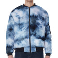 Blue And Black Acid Wash Tie Dye Print Zip Sleeve Bomber Jacket