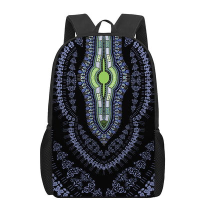 Blue And Black African Dashiki Print 17 Inch Backpack