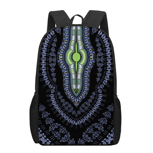 Blue And Black African Dashiki Print 17 Inch Backpack