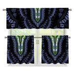 Blue And Black African Dashiki Print 3 Piece Kitchen Curtains