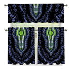 Blue And Black African Dashiki Print 3 Piece Kitchen Curtains