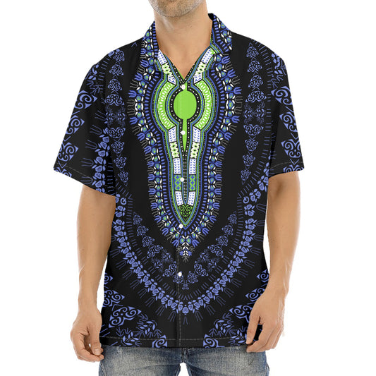 Blue And Black African Dashiki Print Aloha Shirt