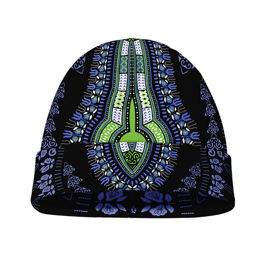 Blue And Black African Dashiki Print Beanie