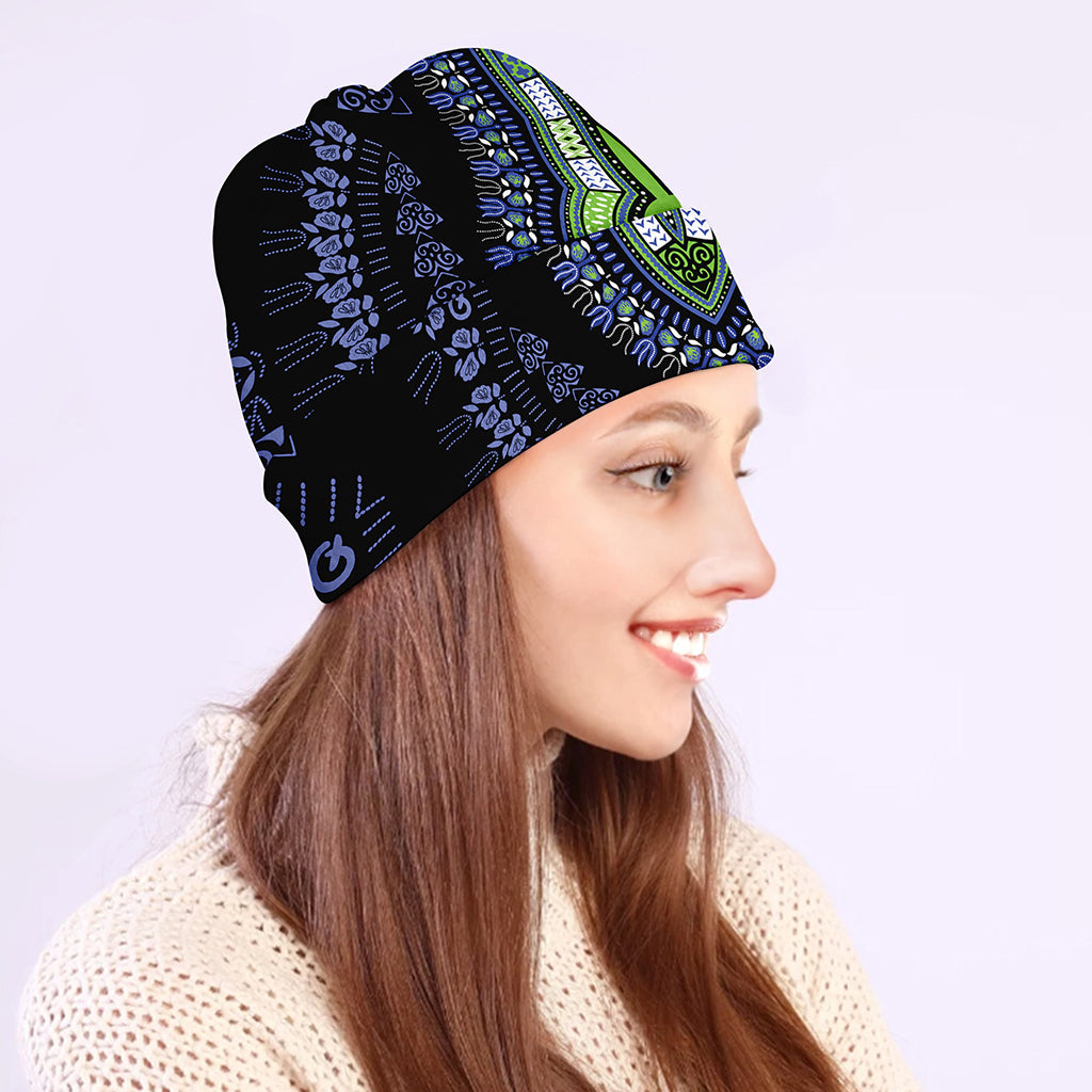 Blue And Black African Dashiki Print Beanie