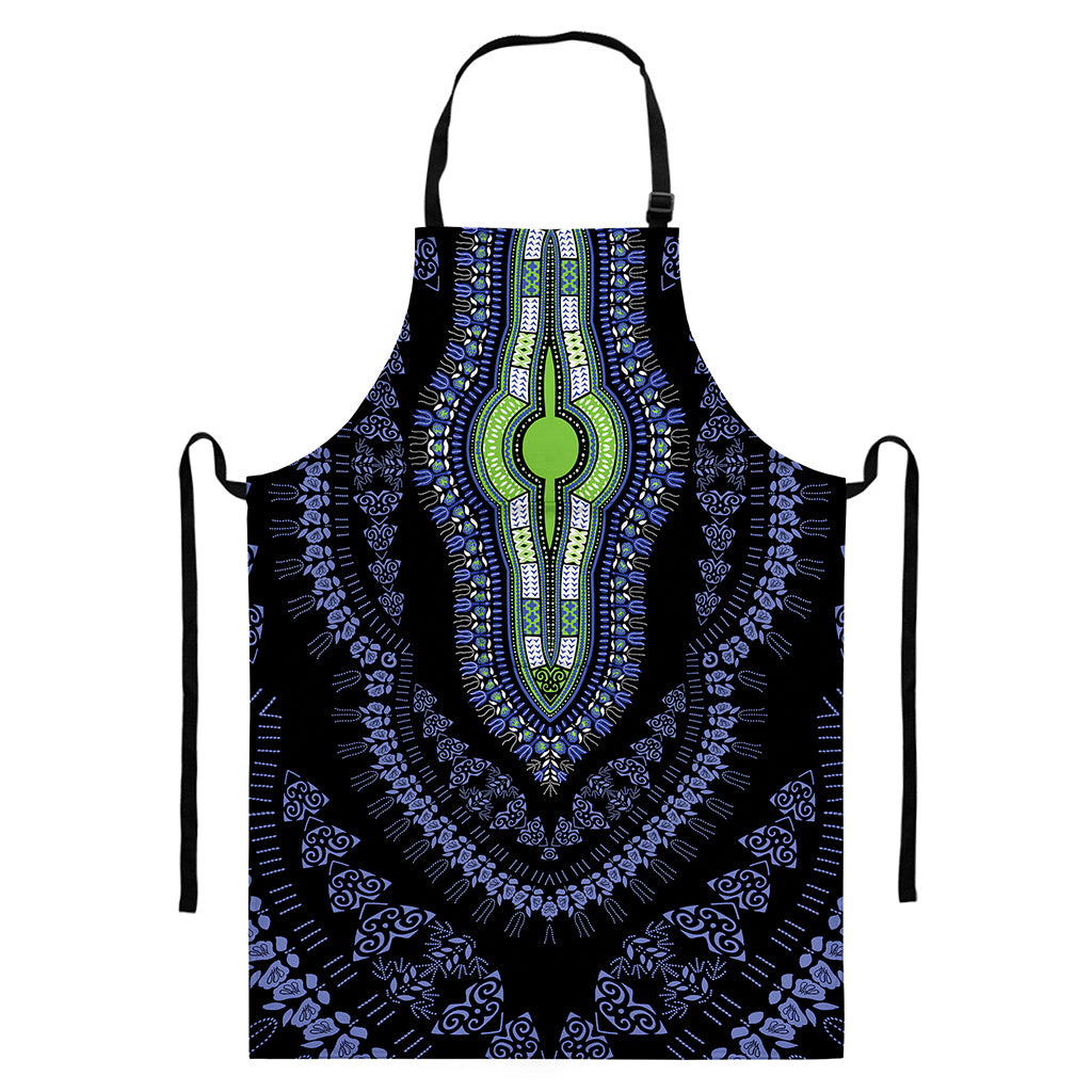 Blue And Black African Dashiki Print Bib Apron With Pocket