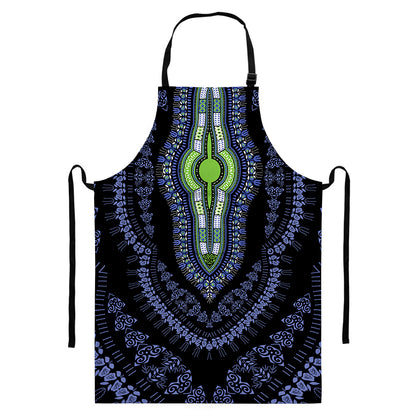 Blue And Black African Dashiki Print Bib Apron With Pocket