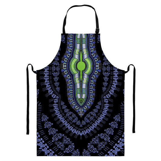 Blue And Black African Dashiki Print Bib Apron With Pocket