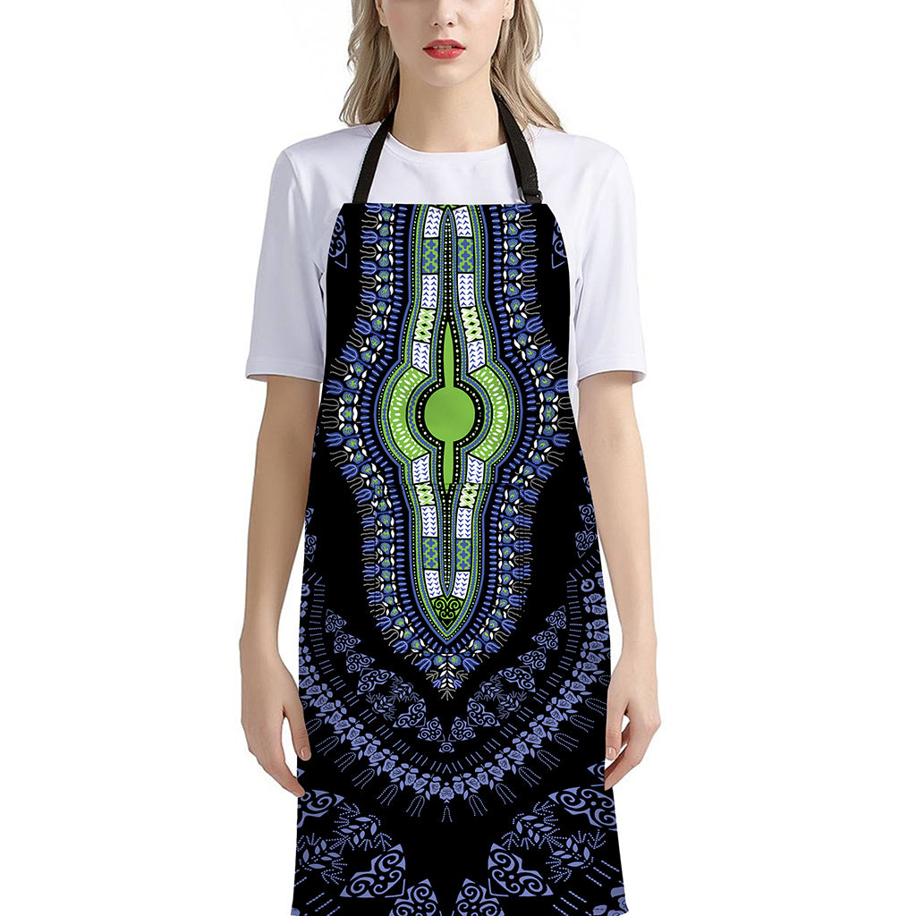 Blue And Black African Dashiki Print Bib Apron With Pocket