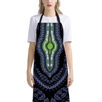 Blue And Black African Dashiki Print Bib Apron With Pocket