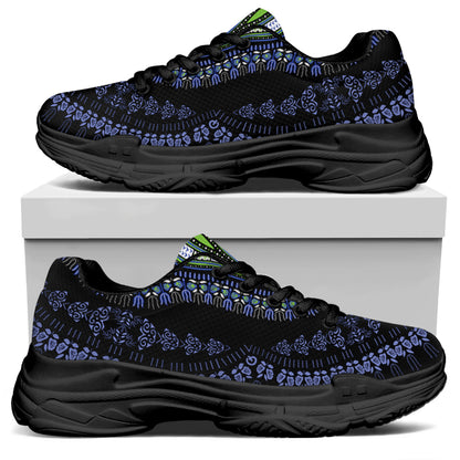 Blue And Black African Dashiki Print Black Chunky Shoes