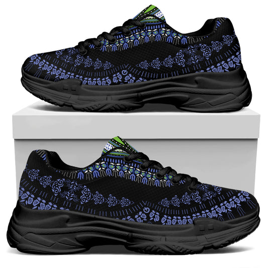 Blue And Black African Dashiki Print Black Chunky Shoes