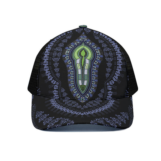 Blue And Black African Dashiki Print Black Mesh Trucker Cap