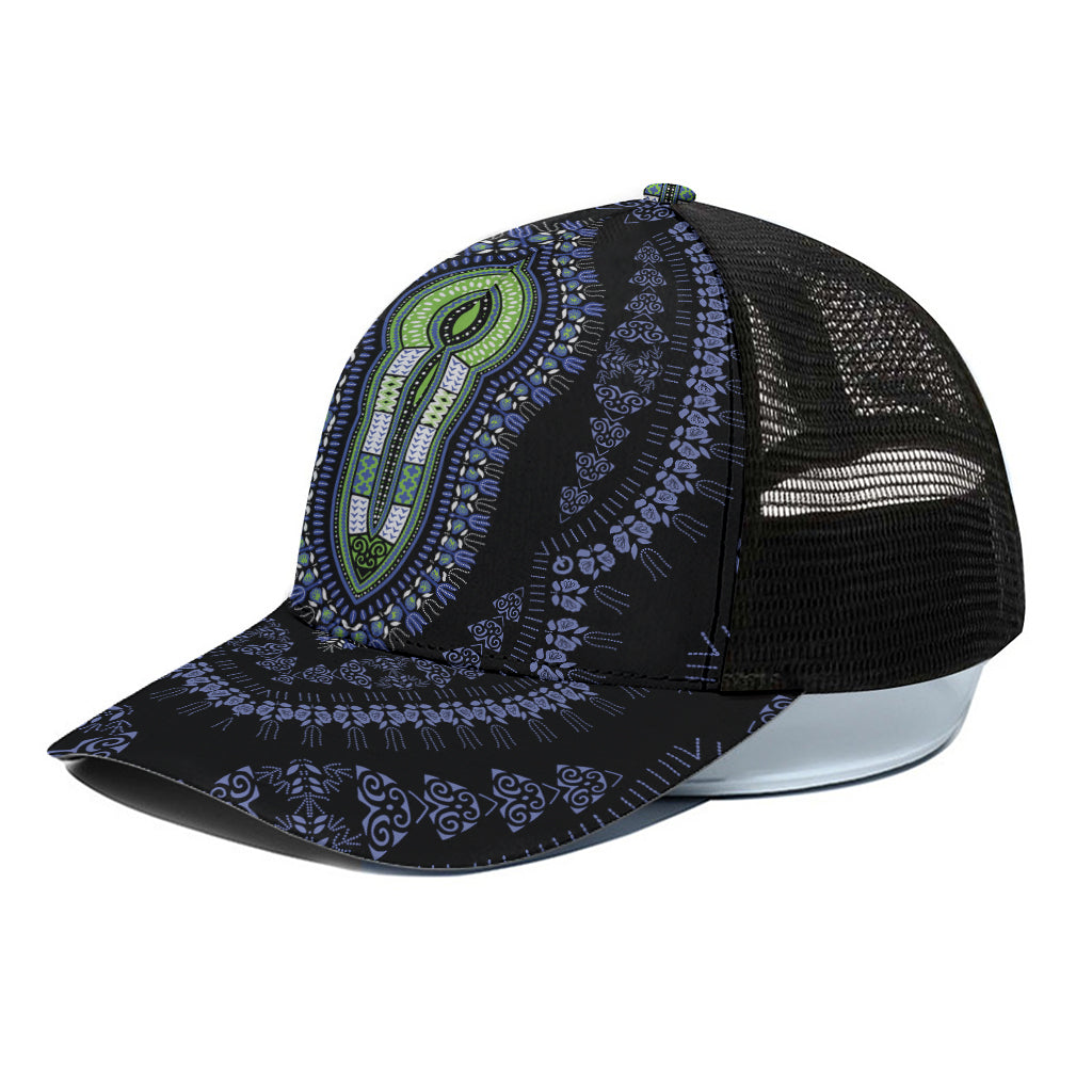 Blue And Black African Dashiki Print Black Mesh Trucker Cap