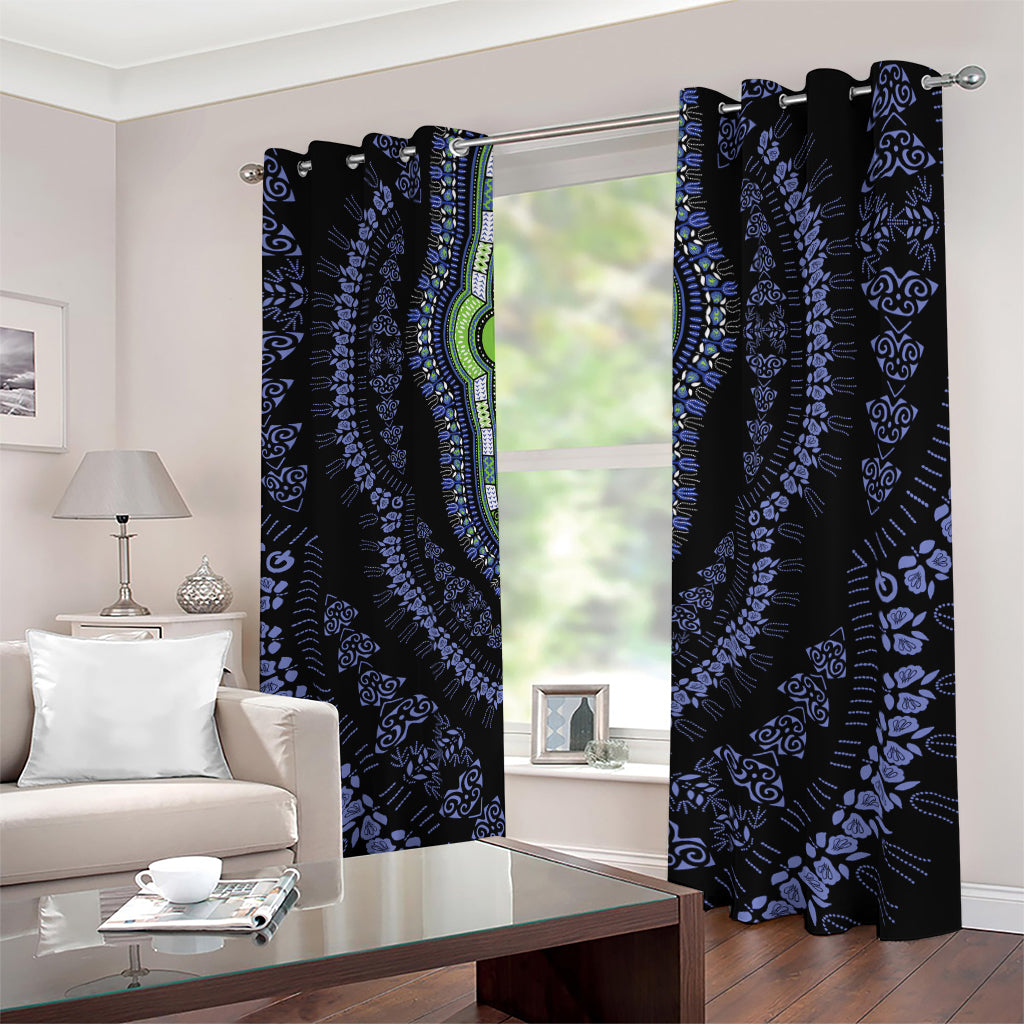 Blue And Black African Dashiki Print Blackout Grommet Curtains