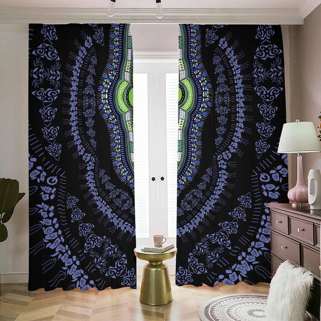 Blue And Black African Dashiki Print Blackout Pencil Pleat Curtains