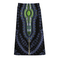 Blue And Black African Dashiki Print Cotton Front Slit Maxi Skirt