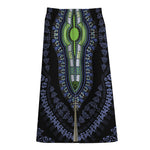 Blue And Black African Dashiki Print Cotton Front Slit Maxi Skirt
