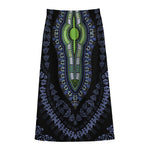 Blue And Black African Dashiki Print Cotton Front Slit Maxi Skirt