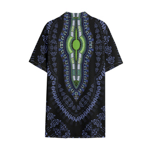 Blue And Black African Dashiki Print Cotton Hawaiian Shirt