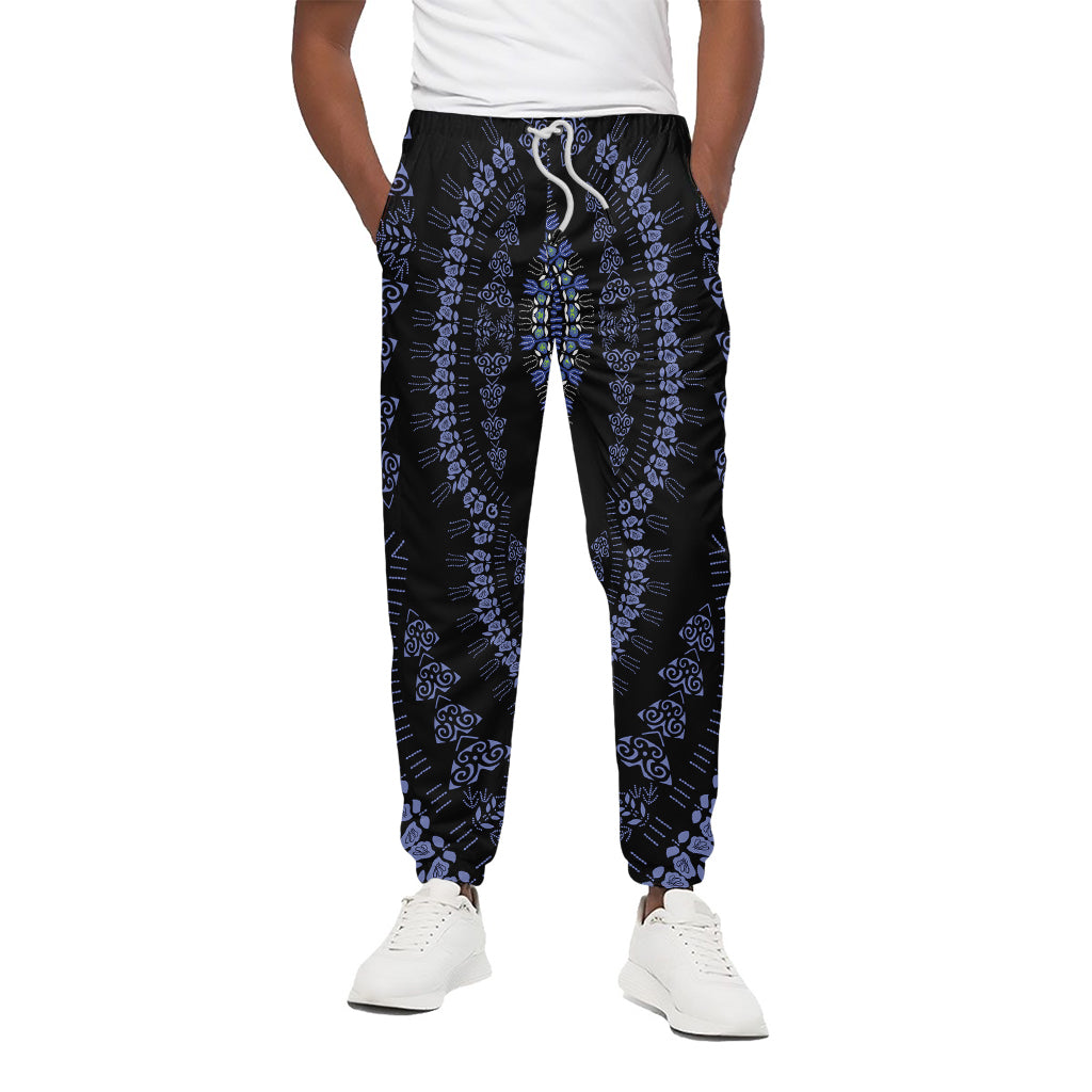 Blue And Black African Dashiki Print Cotton Pants