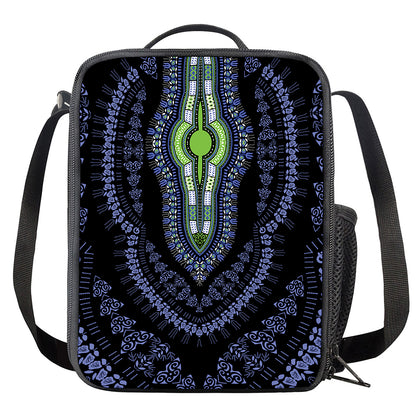 Blue And Black African Dashiki Print Crossbody Lunch Bag