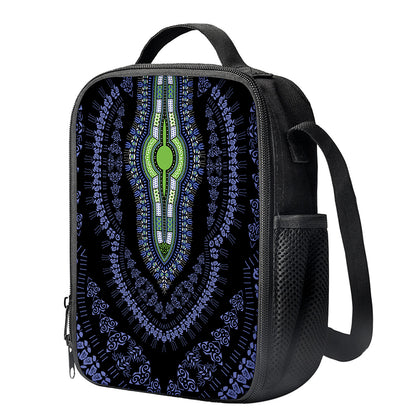 Blue And Black African Dashiki Print Crossbody Lunch Bag