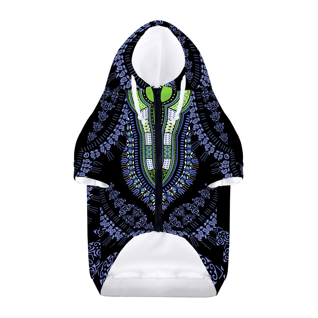 Blue And Black African Dashiki Print Dog Zip Up Hoodie