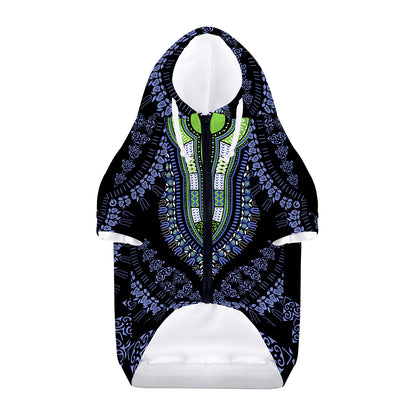 Blue And Black African Dashiki Print Dog Zip Up Hoodie