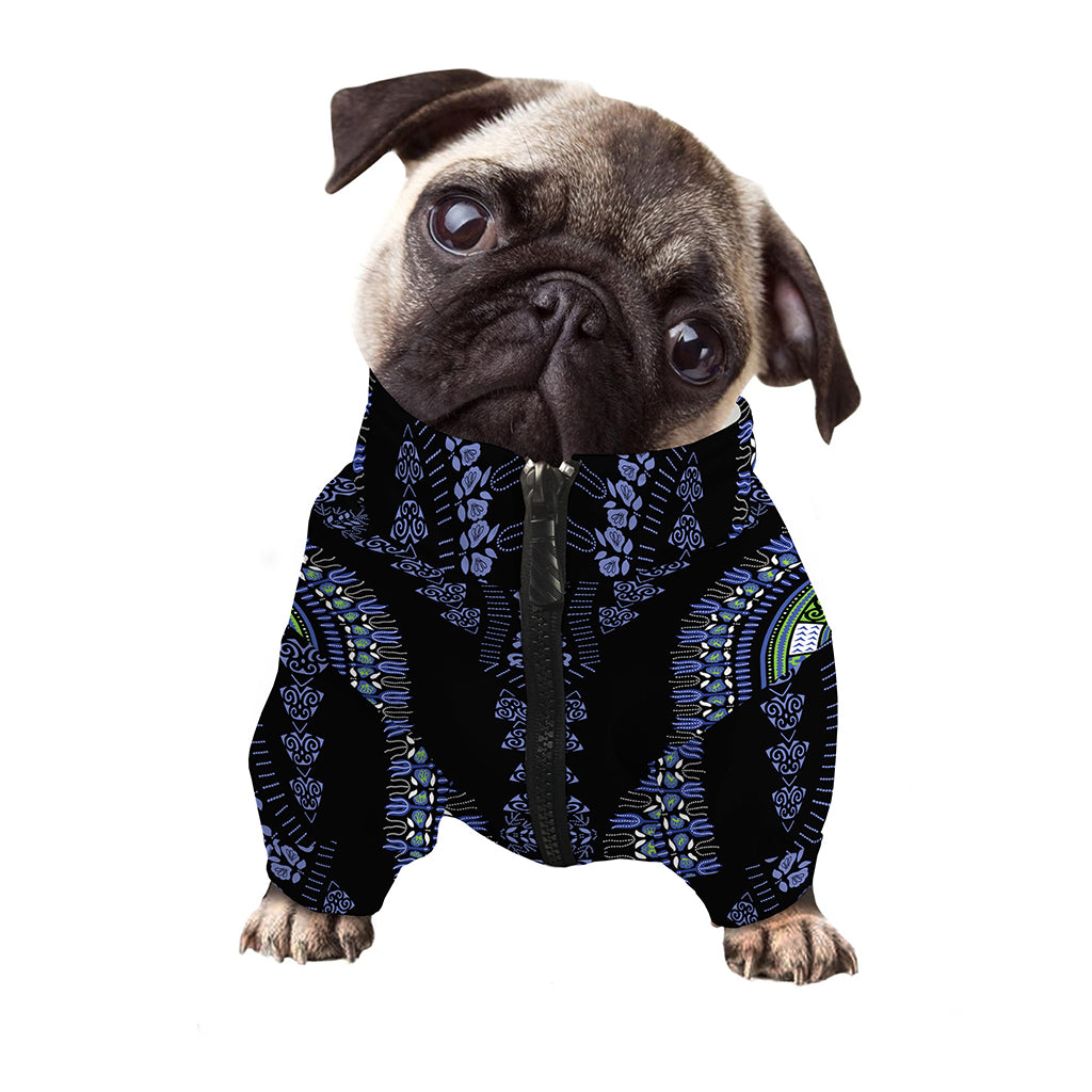Blue And Black African Dashiki Print Dog Zip Up Jacket