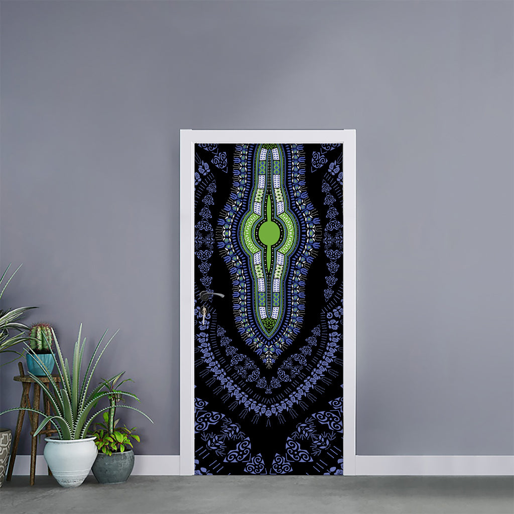 Blue And Black African Dashiki Print Door Sticker