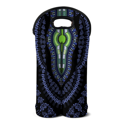 Blue And Black African Dashiki Print Double Neoprene Wine Tote