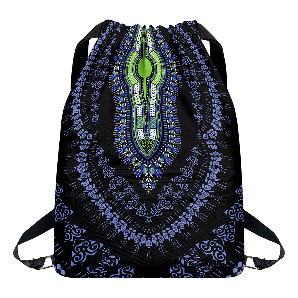 Blue And Black African Dashiki Print Drawstring Backpack