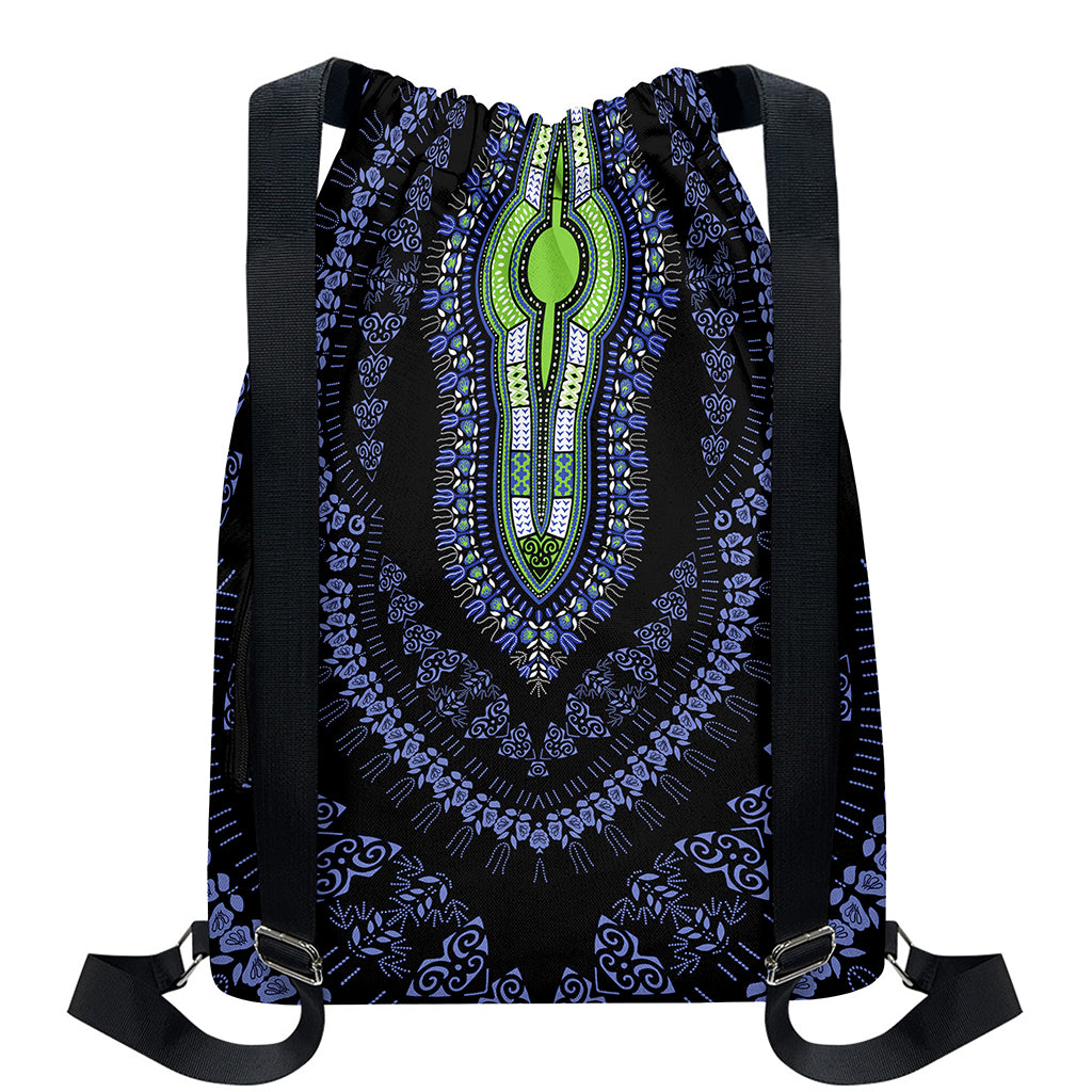 Blue And Black African Dashiki Print Drawstring Backpack