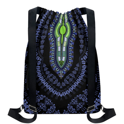 Blue And Black African Dashiki Print Drawstring Backpack