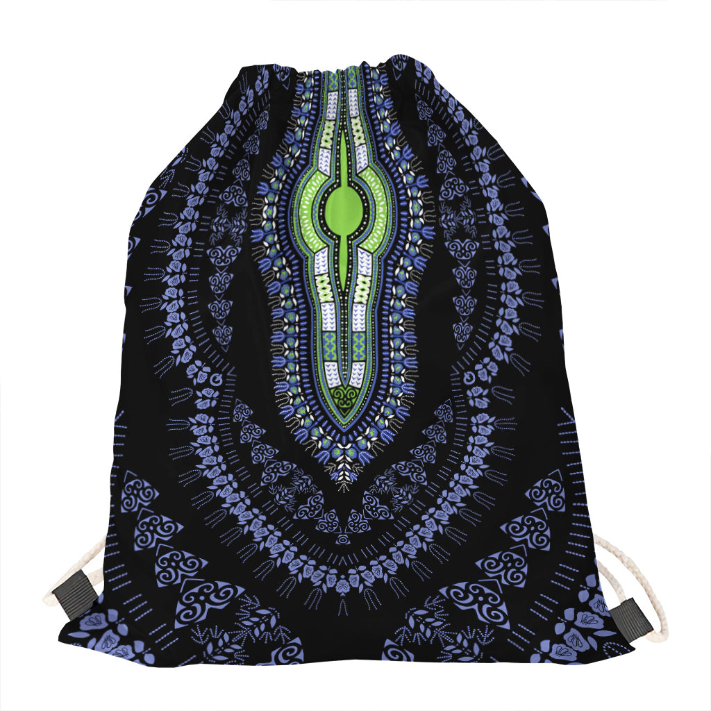 Blue And Black African Dashiki Print Drawstring Bag