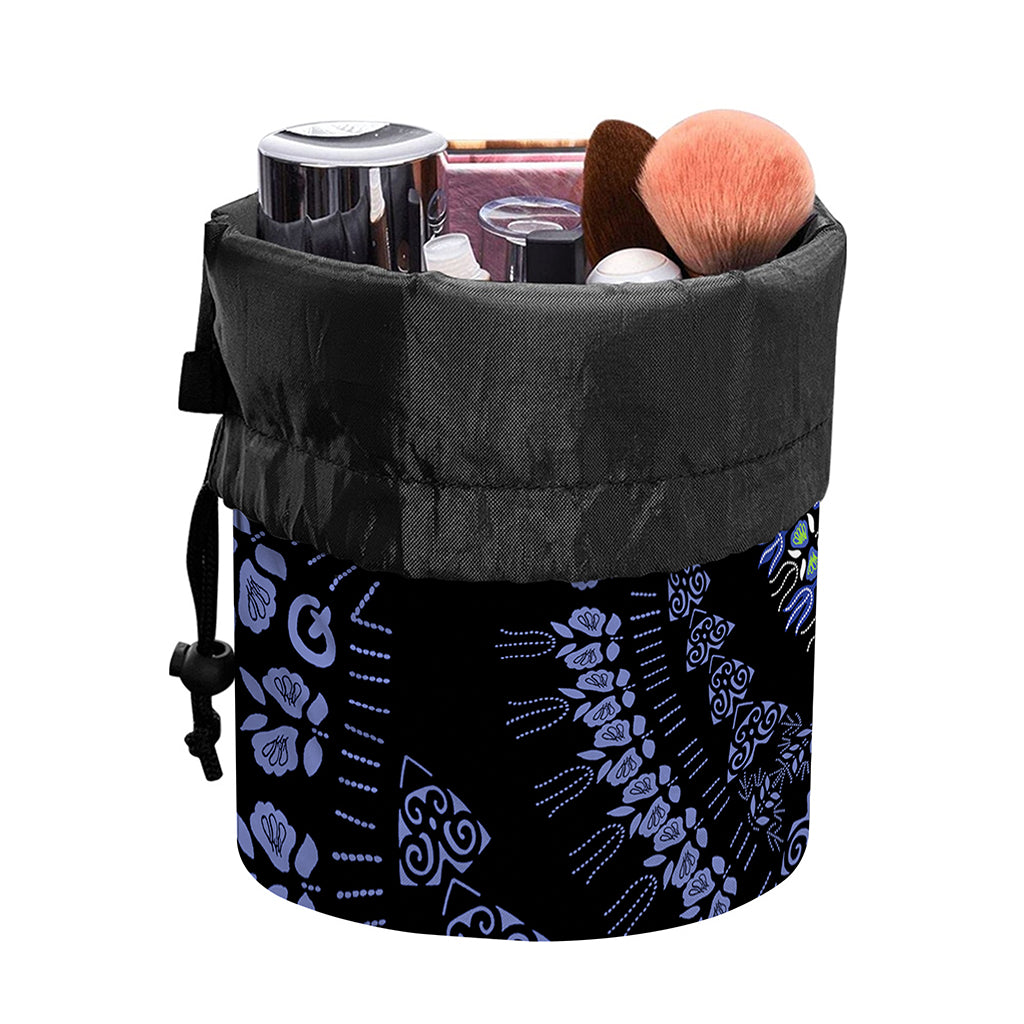 Blue And Black African Dashiki Print Drawstring Makeup Bag