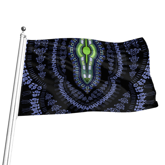 Blue And Black African Dashiki Print Flag