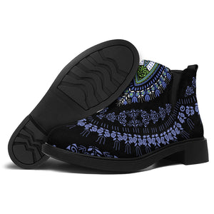 Blue And Black African Dashiki Print Flat Ankle Boots