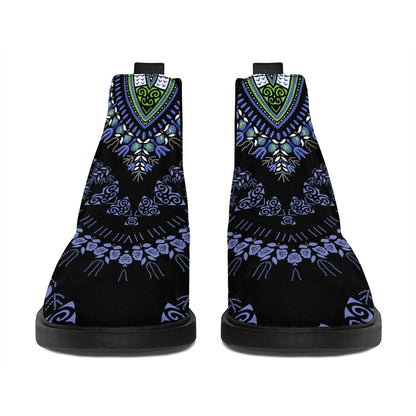 Blue And Black African Dashiki Print Flat Ankle Boots