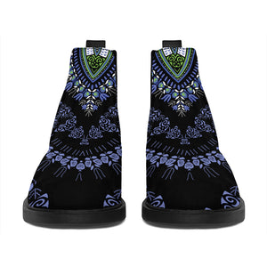 Blue And Black African Dashiki Print Flat Ankle Boots