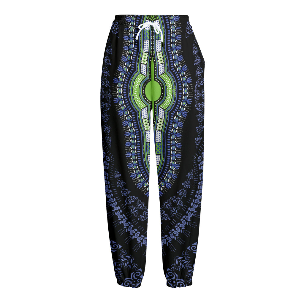 Blue And Black African Dashiki Print Fleece Lined Knit Pants