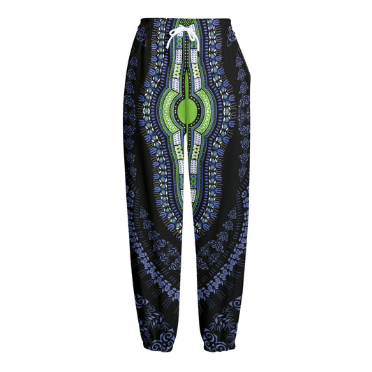 Blue And Black African Dashiki Print Fleece Lined Knit Pants