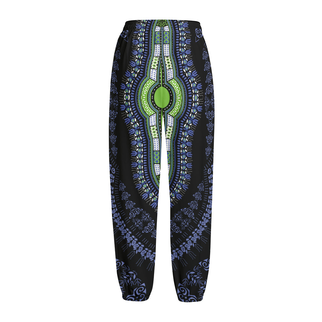 Blue And Black African Dashiki Print Fleece Lined Knit Pants