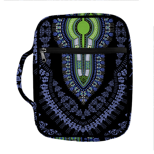 Blue And Black African Dashiki Print Front Pocket Bible Bag
