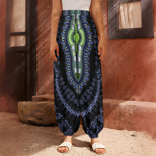 Blue And Black African Dashiki Print Harem Pants