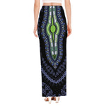 Blue And Black African Dashiki Print High Slit Maxi Skirt
