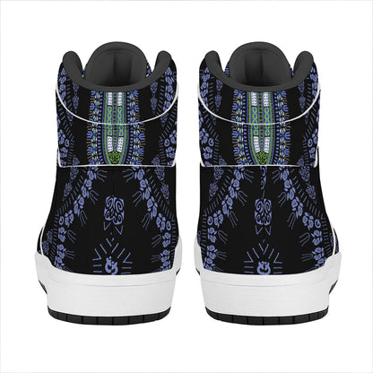 Blue And Black African Dashiki Print High Top Leather Sneakers