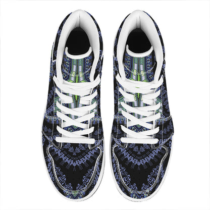 Blue And Black African Dashiki Print High Top Leather Sneakers