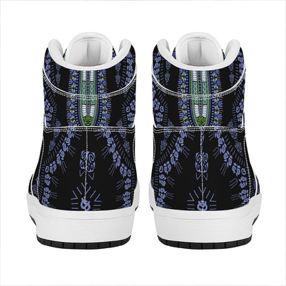Blue And Black African Dashiki Print High Top Leather Sneakers