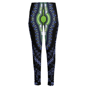 Blue And Black African Dashiki Print High-Waisted Pocket Leggings